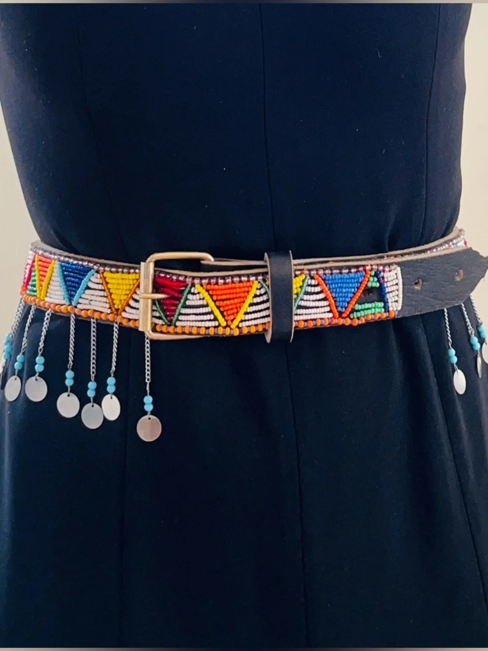 Vintage - hand Beaded Multicolor Belt with dangles